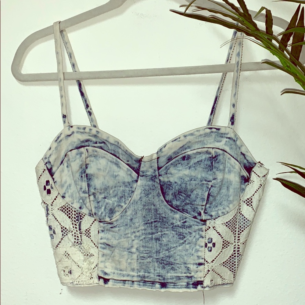 Acid Denim & Lace Crop Top